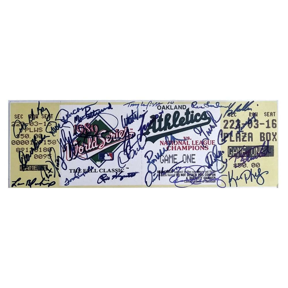 1989 Oakland Athletics A's World Series Autographed Mini Mega Ticket Beckett LOA